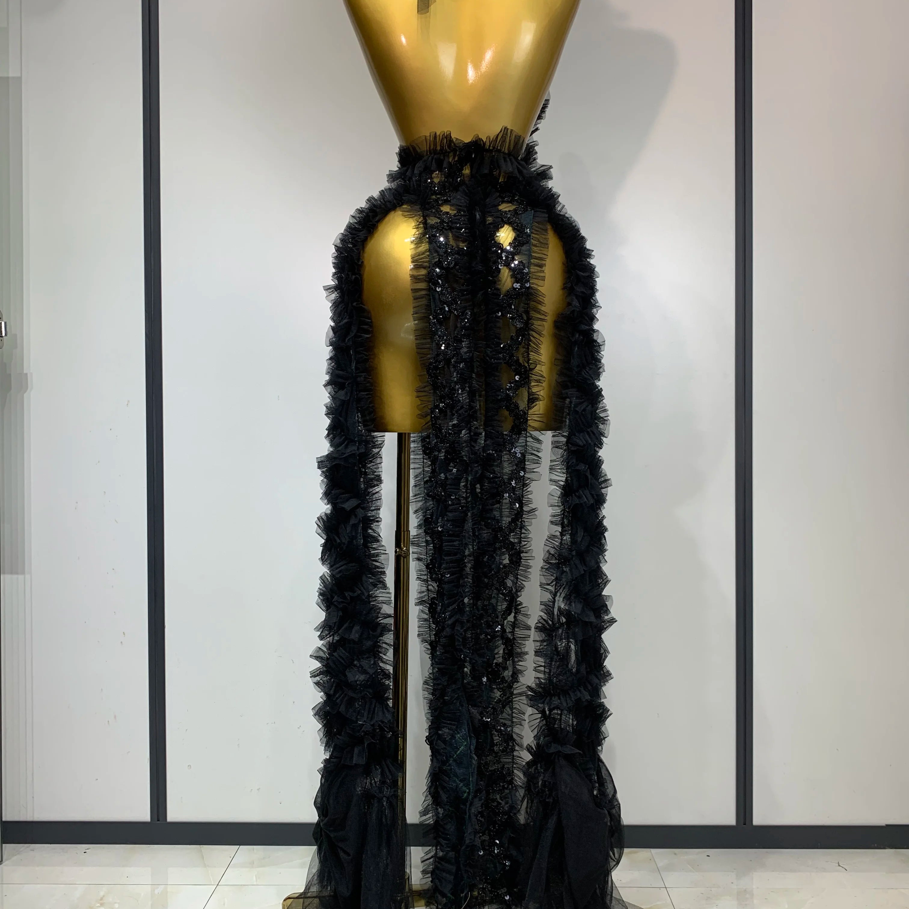 Black Mesh Sequins Sexy Halter See Through Dress 2025 Evening Party Prom Nightclub Singer Performance Costume Stage Wear