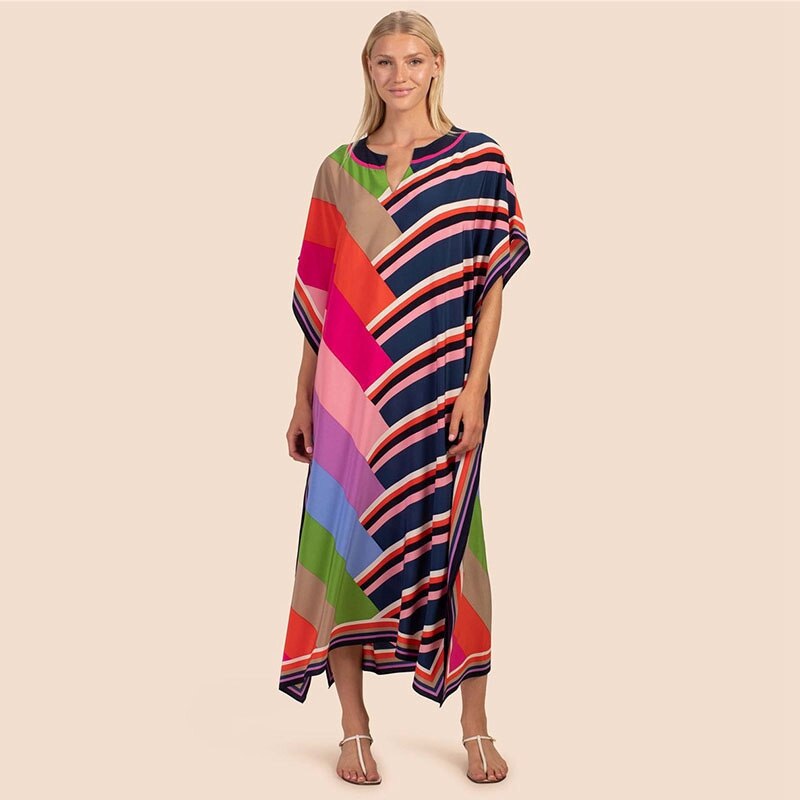 Printed Kaftans Beach Cover Up Seaside Maxi Bohemian Dresses Beachwear Pareo