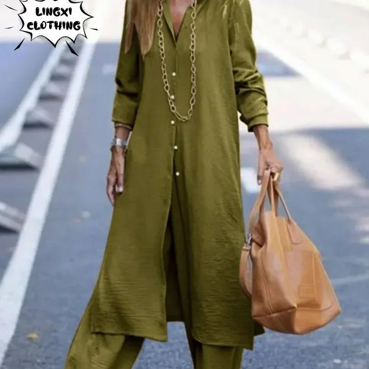 Summer Fashion Plus Size Women's New Matching Collection Elegant Loose Robe Wide Leg Pants Temperament Two Piece Set