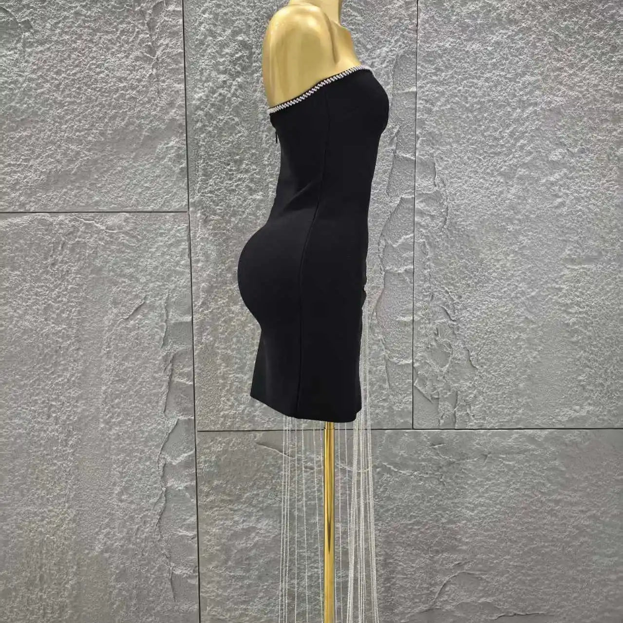 Women Sexy Strapless Diamond Chain Bodycon Mini Bandage Dress Celebrate Nightclub Party Birthday Cocktail Outfit