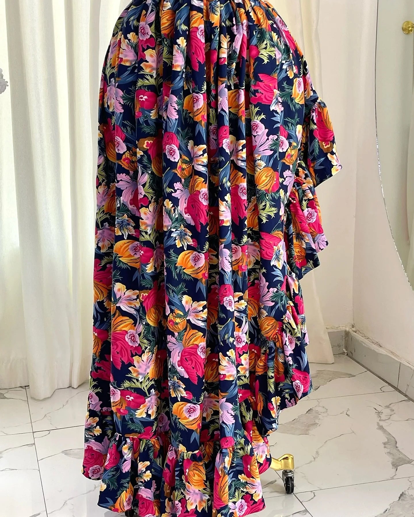 Women Ruffles Strapless Floral Print Long Irregular Dress Holiday Sweet Birthday Evening Sexy Party Dresses Vestidos