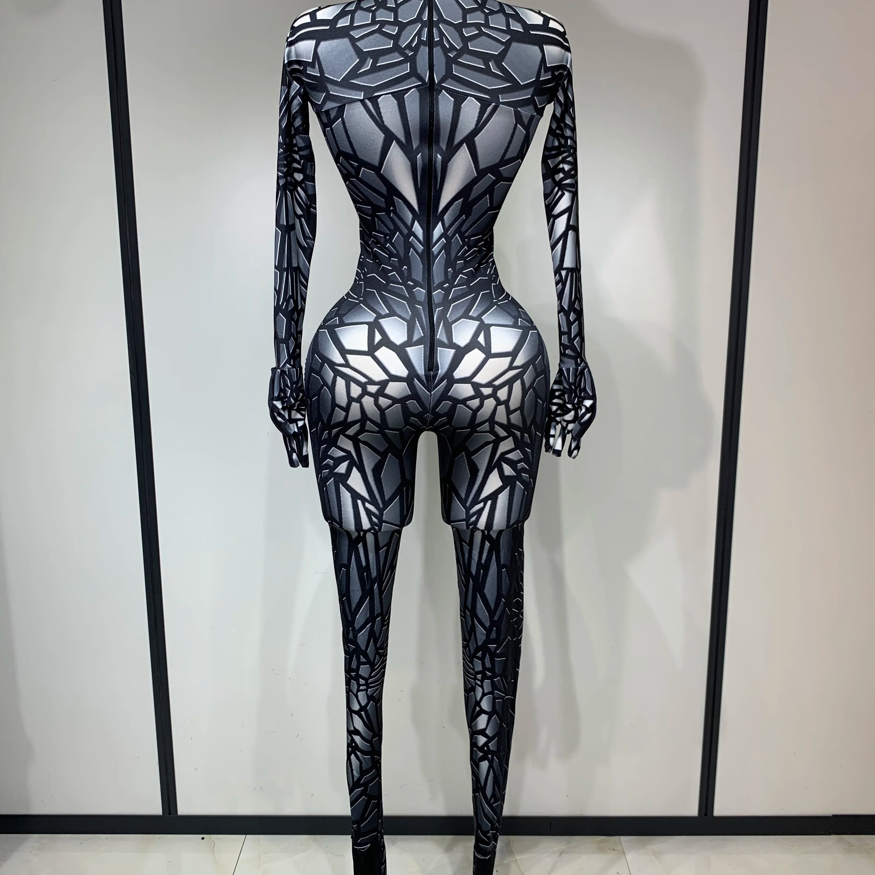 Women Sexy Black Rhinestone Stretch Bodycon Jumpsuit Club Evening Party Birthday Wear Singer Dancer Stage Perform Costume