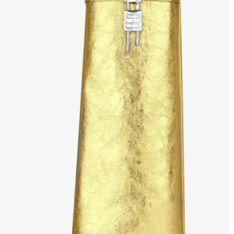 Women's Knee High Boots Shark Lock Long Thick Soled High-heeled Boots Designer Luxury Brand Women's Leather Boots Gold pu