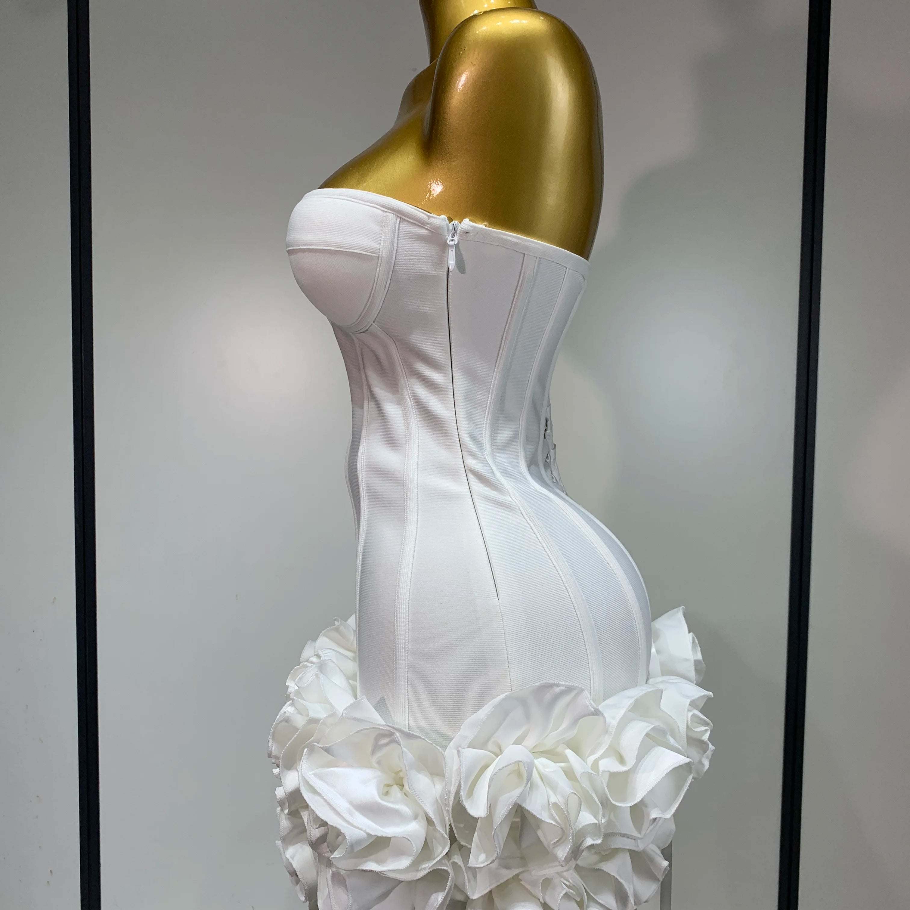 Women Sexy Strapless Flower Prom Gown Mini Dress Celebrity Red Carpet Fashion Evening Party Celebrate Birthday Club Dresses