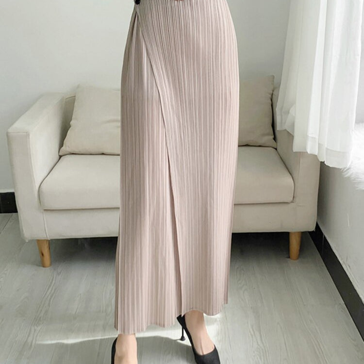 YUDX Women Pleated Solid Color Ankle-length Pants Elastic Waist Wide Leg Straight Female Trsouser Loose 2024 Summer Khaki One Size