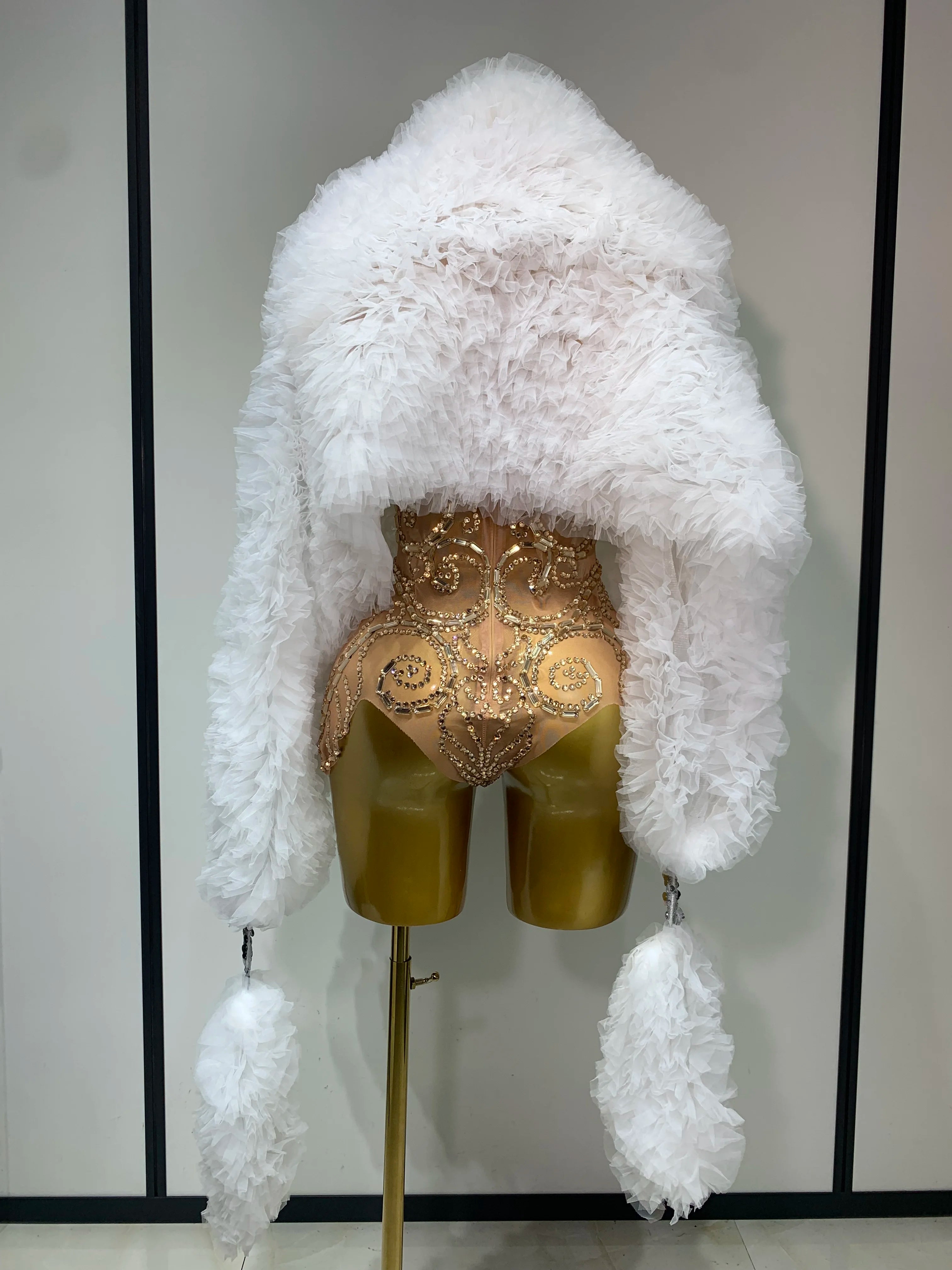 Shining Rhinestone Bodysuit Sexy Mesh See Through Dancer Birthday Evening Party Celebrate Performance Nightclub Stage Outfit