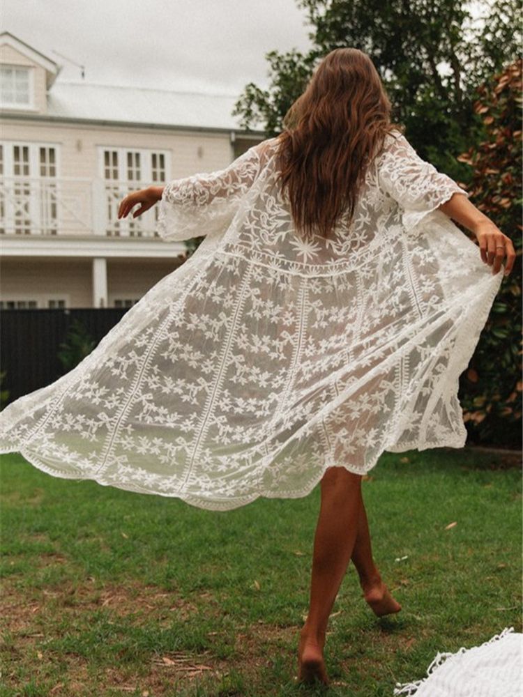 White Knitted Beach Cover up dress Tunic Long Pareos Bikinis Cover ups Swim Cover up Robe Plage Beachwear LXF3053W1