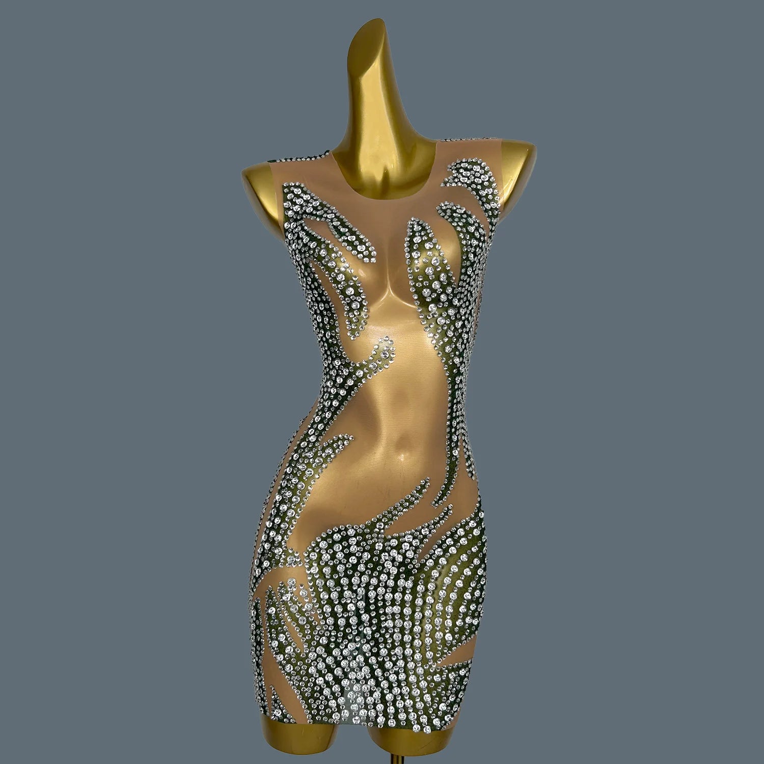 Sparkly Gold Rhinestones Short Prom Dress Women Sexy See Through Party Celebrate Birthday Dress Photography Stage Costume Lvyi White Stone