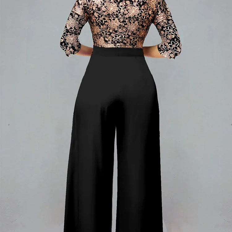 Sets Outifits 2023 New Gilded Floral V-neck Loose Fitting Jumpsuit of One Fashion Casual Pieces for Women Elegant Female