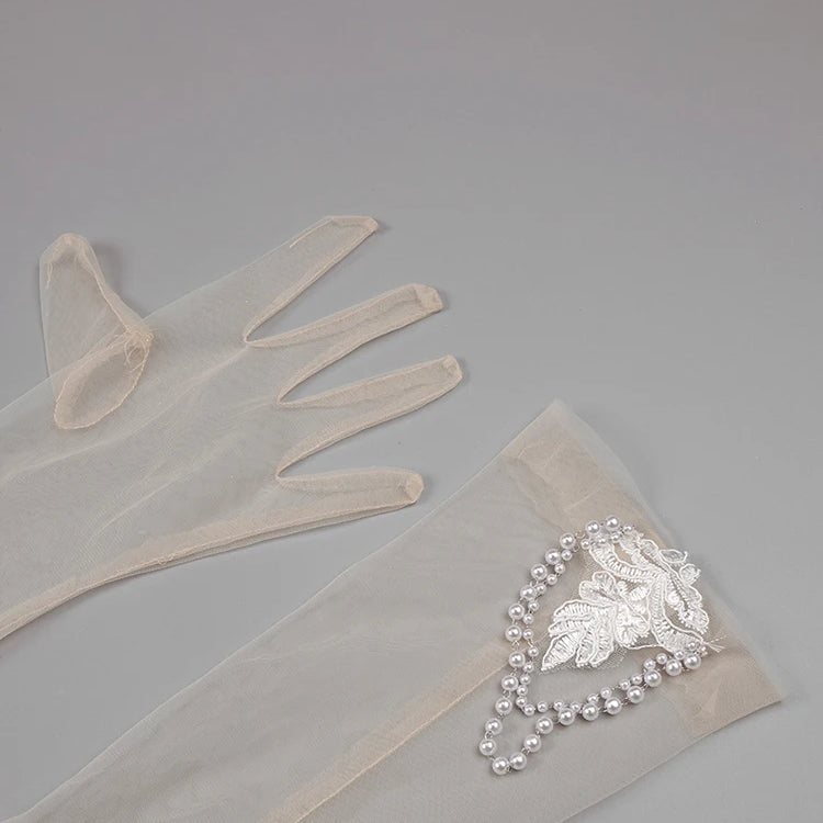 Women'S Evening Dress Luxury Pearl Chain Eelgant Mermaid Maxi Long Gown With Gloves Celebrity Party Vestidos