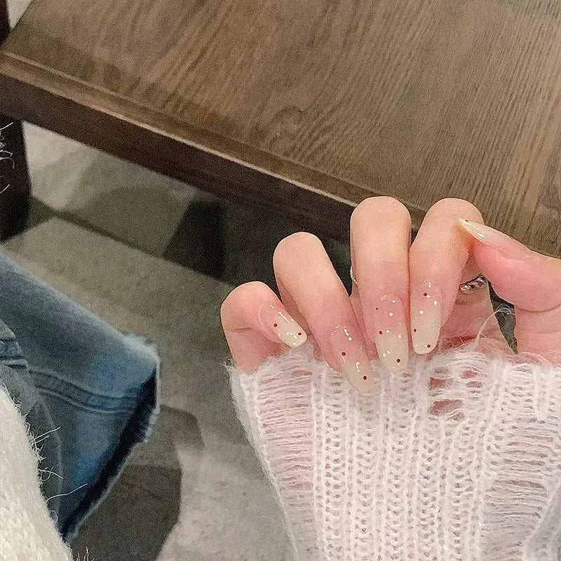 24Pcs Spring Wearing False Nails Short Almond Oval Nails with Red Love Rhinestone Designs Popular Nail Stickers for Spicy Girls 4