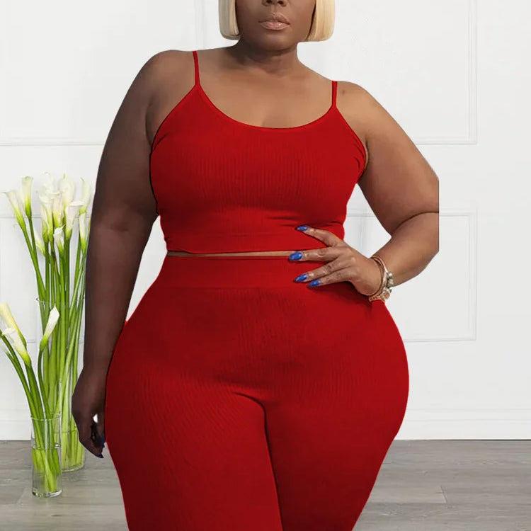 Wmstar Plus Size Shorts Sets Vest Crop Top and Pants Matching Set Casual Cycle Bike Outfits Two Piece Set Wholesale Dropshipping Red