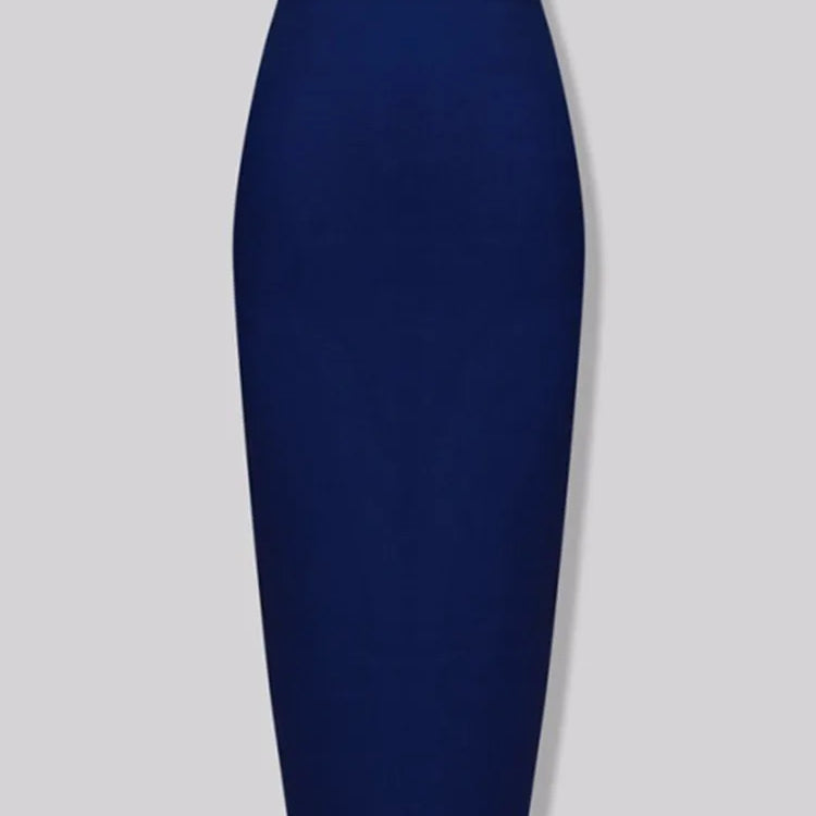 Women Candy Color Sexy Neon Green Pink Orange Yellow Pink Midi Knee Length Bandage Skirt Designer Pencil Skirt Faldas 78cm 666-Blue