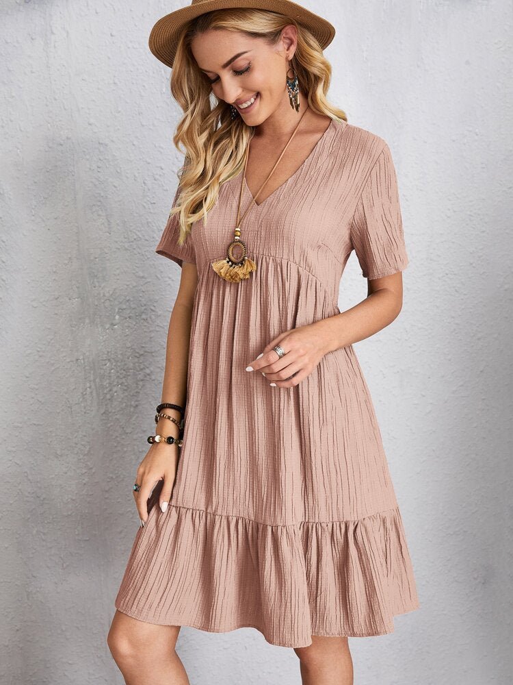 Summer Knee Length Dresses for Women 2024 New-In One-Piece Loose Casual Short Sleeve Dress Vintage Chic Maxi Midi Dress Outfits