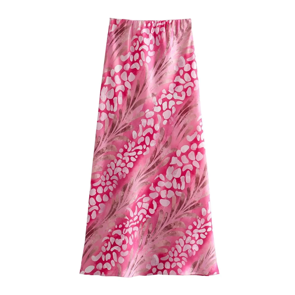 Taop&Za Women's Elegant Silk Texture Printed Long sleeved Shirt/High Waist Printed Half skirt Long skirt red skirt