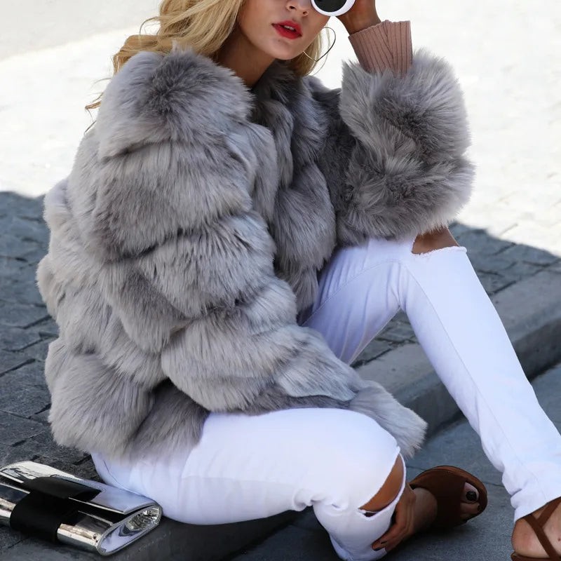 XS-6XL Mink Coat Winter Black White Faux Fur Coat Woman Elegant Fluffy Faux Fur Jacket Top Short Fur Coats Woman Clothing