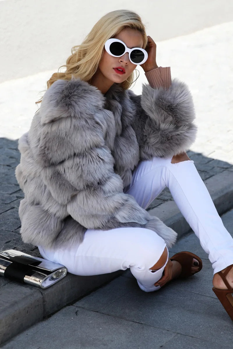 XS-6XL Mink Coat Winter Black White Faux Fur Coat Woman Elegant Fluffy Faux Fur Jacket Top Short Fur Coats Woman Clothing