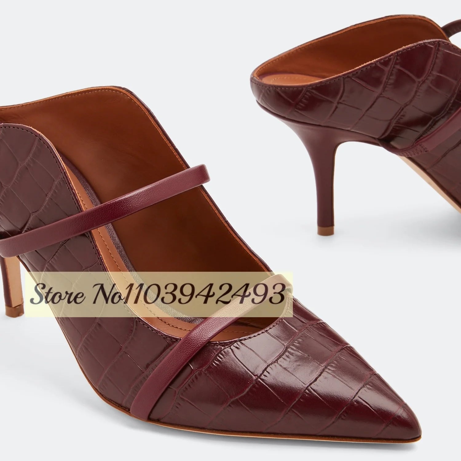 Burgundy Double Strappy Mule Sandals Peep Toe High Heels Shallow Slip On Pull On Thin High Heel Solid Women Luxury Designer Shoe Burgundy red