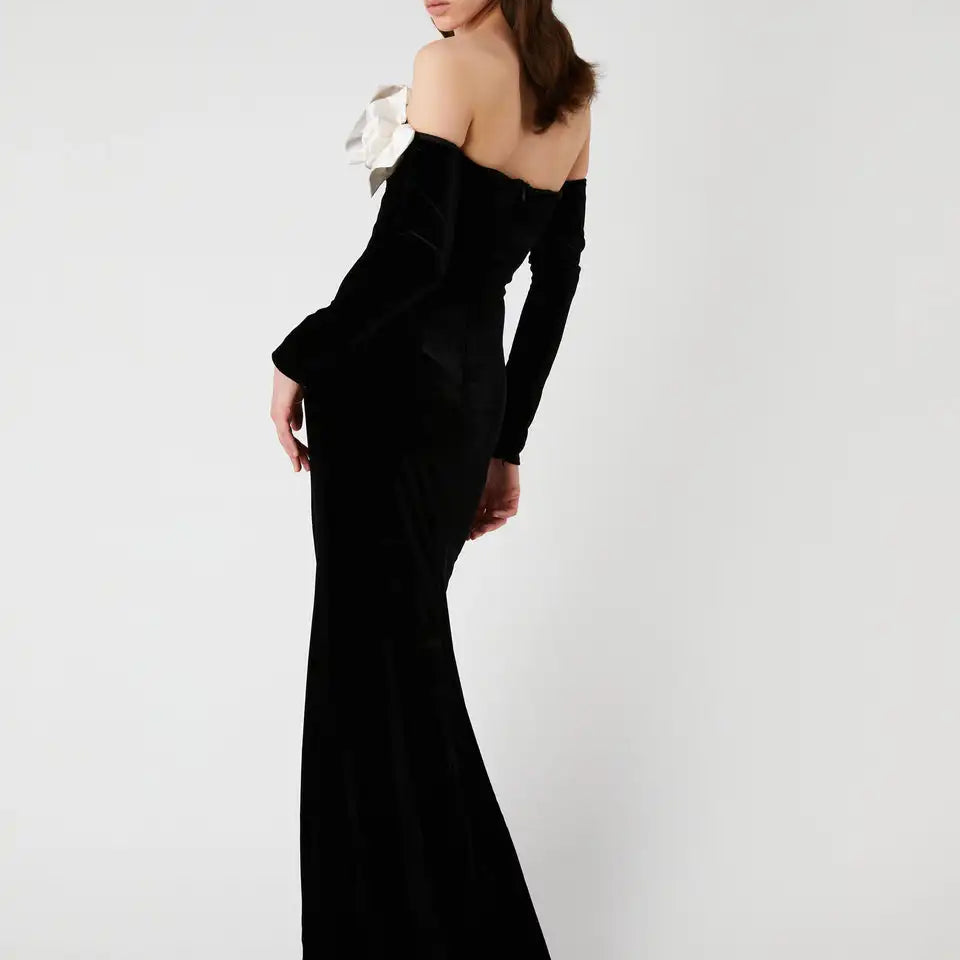 New Winter Style Women Long Sleeve Sexy Off the Shoulder Floor-length Dress Velvet Elegant Evening Party Celebrate Dress