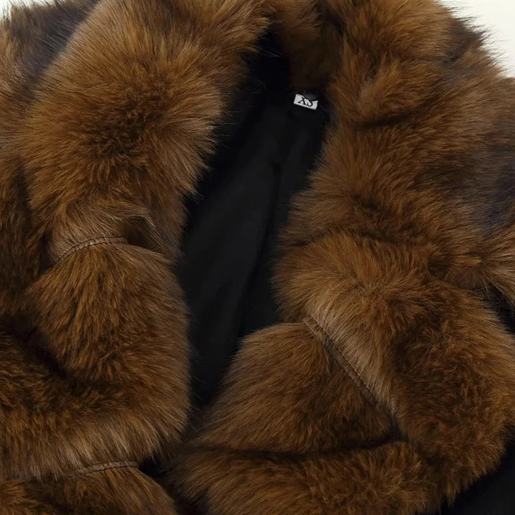 Women New Elegant Faux Fur Coat Women Lace Up Lapel Full Sleeves Fluffy Jackets Fashion Warm Outwears Lady