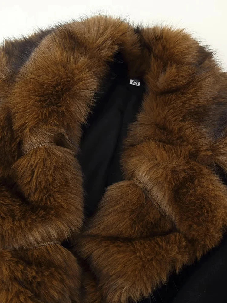 Women New Elegant Faux Fur Coat Women Lace Up Lapel Full Sleeves Fluffy Jackets Fashion Warm Outwears Lady