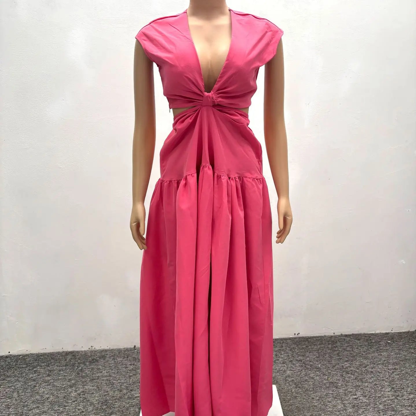 CM.YAYA Women Short Sleeve Tie Up Open Waist Deep V-neck Maxi Long Dress 2025 Summer Sexy Club Party Even Beach Vestidos Dresses