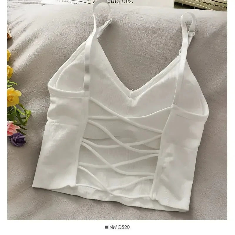 Womens Tops Sexy Tank Top Women Built in Bra Solid Color Camis for Women Crop Top Off Shoulder Sleeveless Camisole New White One Size