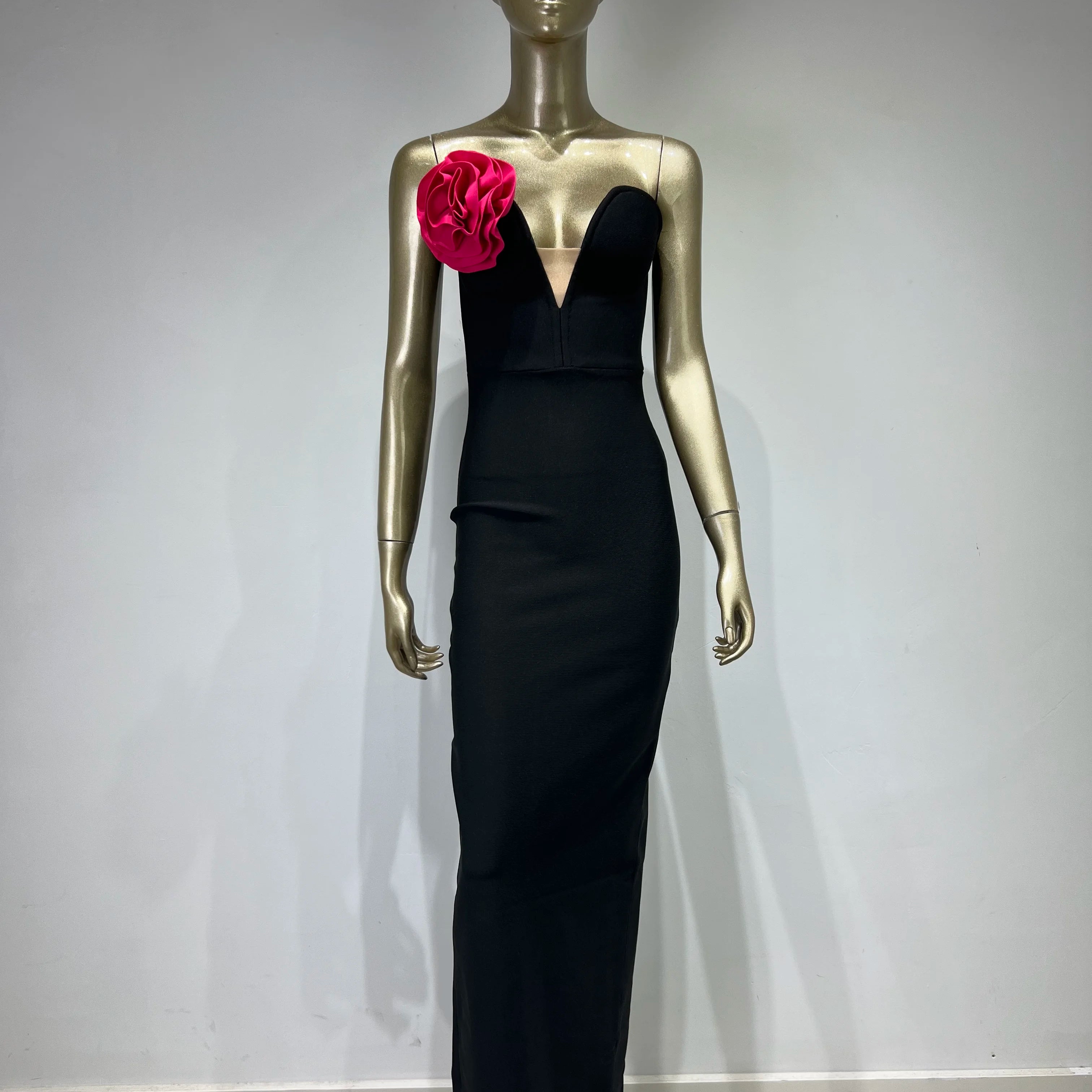 Celebrity Women Summer Sexy Strapless Backless Flower Patchwork Maxi Long Bandage Dress 2024 Elegant Evening Club Party Dress