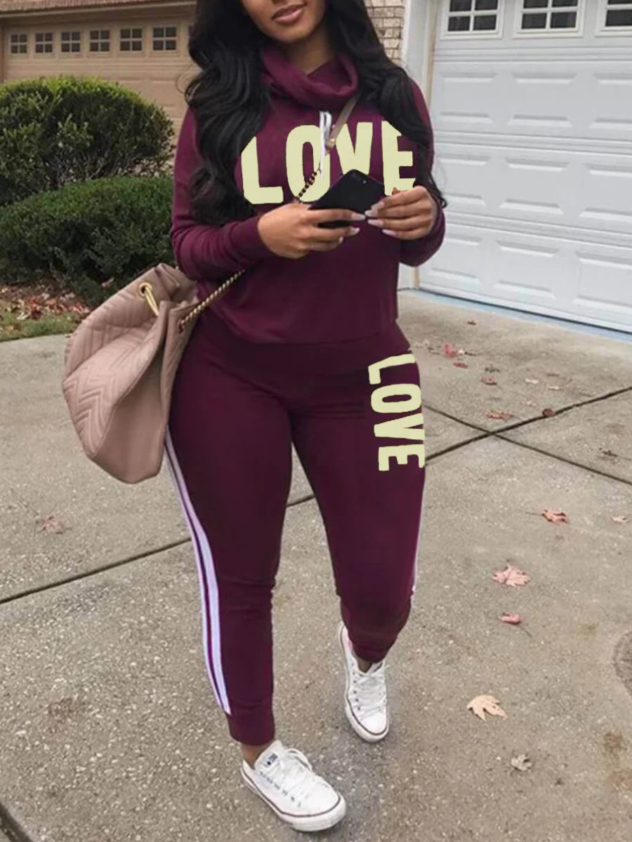 LW Plus Size Tracksuit Sets Drawstring Letter Striped Set Womens 2 Piece Sweatsuits Hoodie & Sweatpants Jogging Suits Outfits PURPLE
