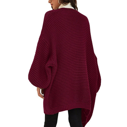 Cardigan ouvert à manches longues et amples pour femmes, pull en tricot décontracté, poignets étroits, manteaux chauds de couleur unie 