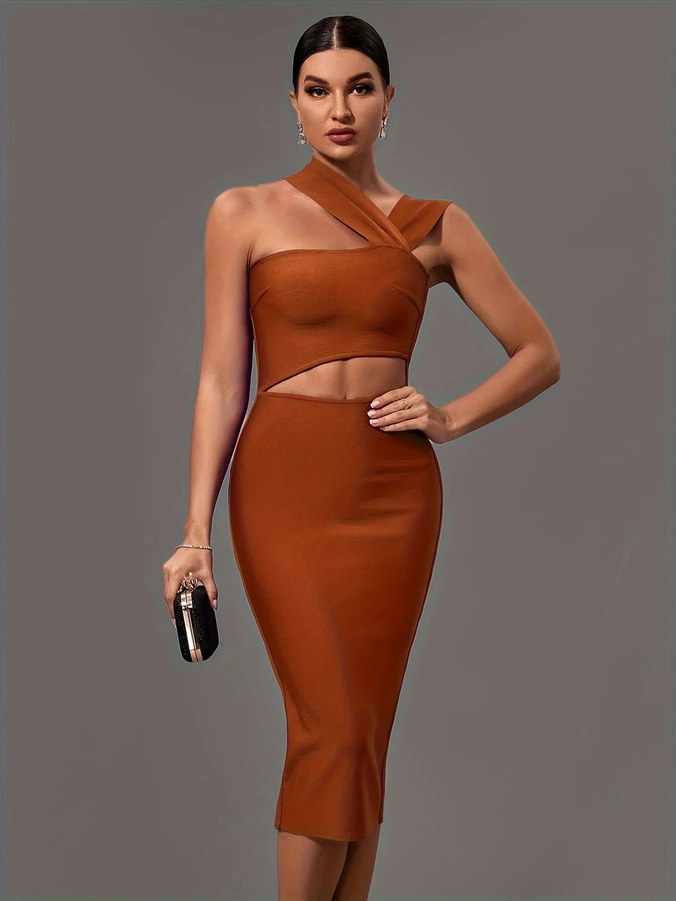 Black Bandage Dress Women Midi Party Dress Bodycon Elegant Halter Neck Sexy Cut Out Birthday Evening Club Outfits Summer Coffee