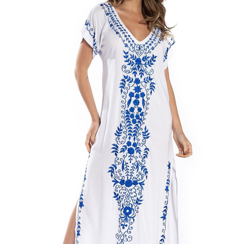 Robe De Plage Embroidery Beach Cover Up Sarong Ivory One Size