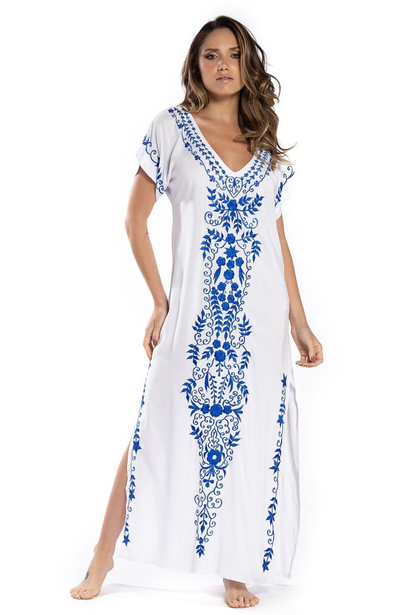 Robe De Plage Embroidery Beach Cover Up Sarong Ivory One Size