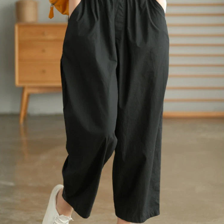 Women Summer Pants New High Waist Wide Leg Retro Cropped Trousers Casual Loose Baggy Cotton Linen Pants for Women Bottoms black