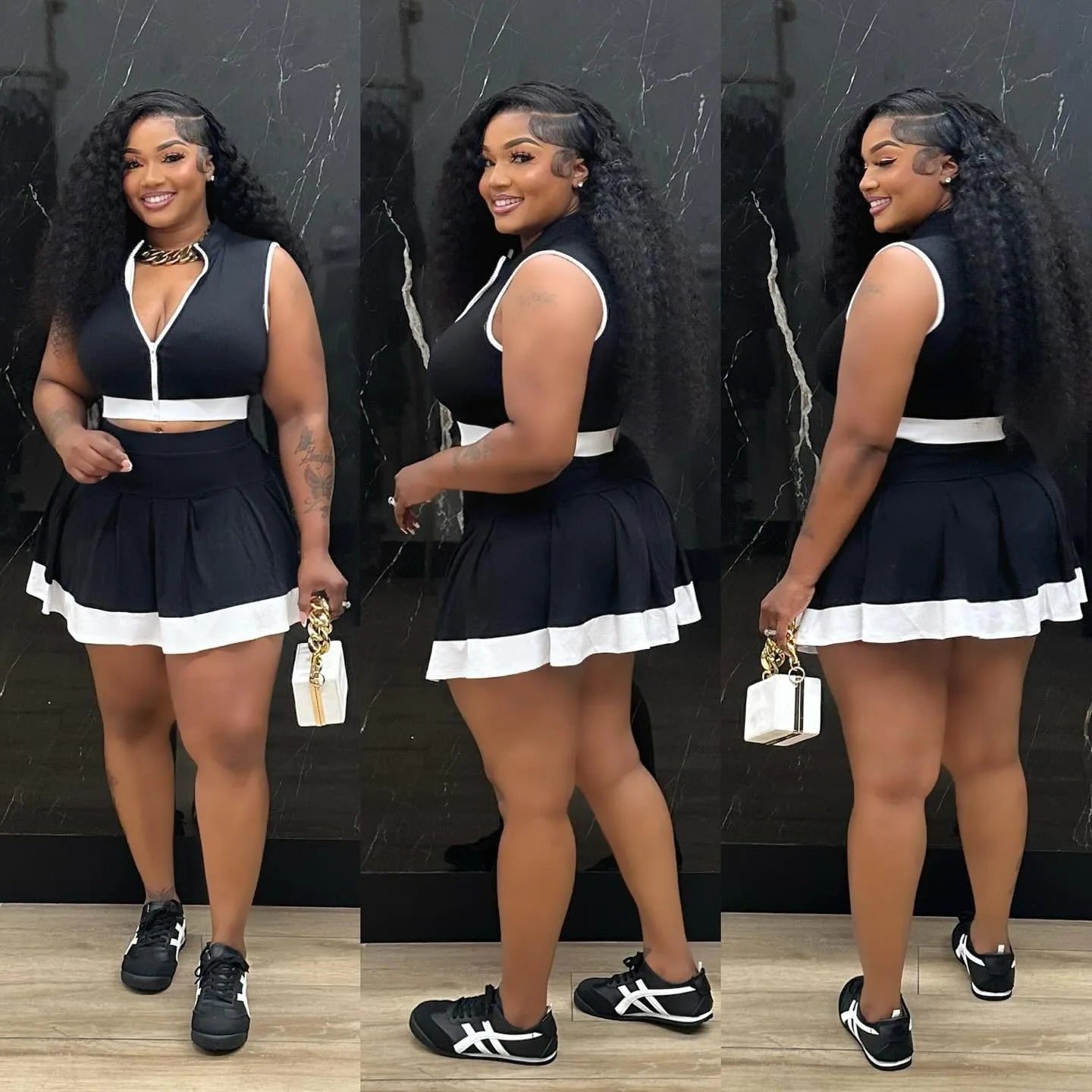 CM.YAYA Women's Set Sleeveless V-neck Vest  + Pleated Skirts 2025 Summer Cute Street Beach Two 2 Piece Sets Outfits Tracksuit