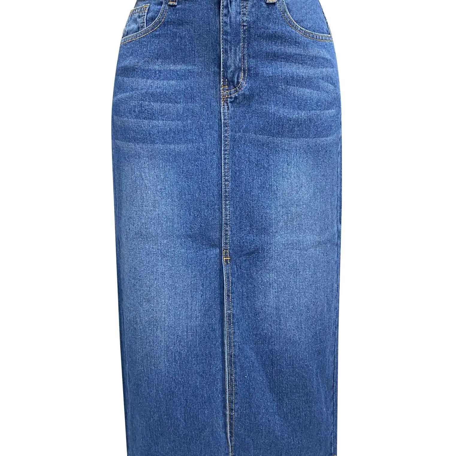 Vintage Y2k Blue Skirt Pocket Jeans Tassel Maxi Spring Autumn Slit Stretch Denim Club E-girl Streetwear Skirts Maxi Long Skirt