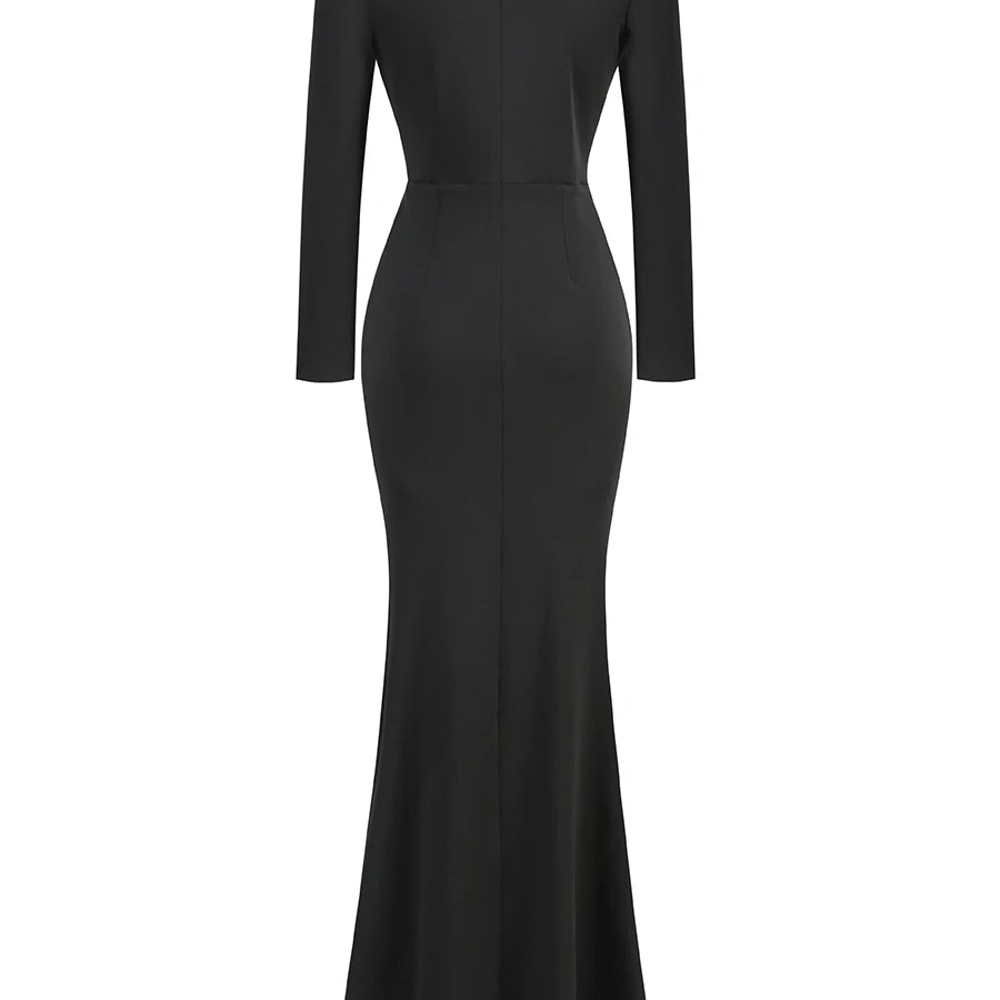 Black Red White Colro Women Long Sleeve Sexy V-Neck Shinning Crystal Bodycon Long Dress Elegant Evening Party Celebrate Outfit