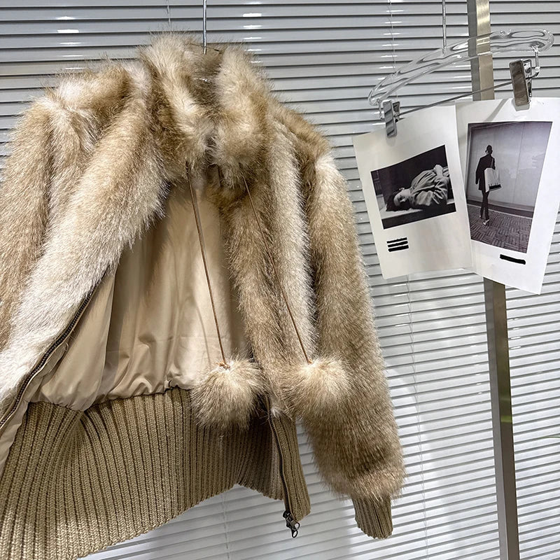 Winter New Fashion Gradient Wool Thread Waist-Cinching Faux Fur Short Coat For Women Stand Collar Jacket 11A07649