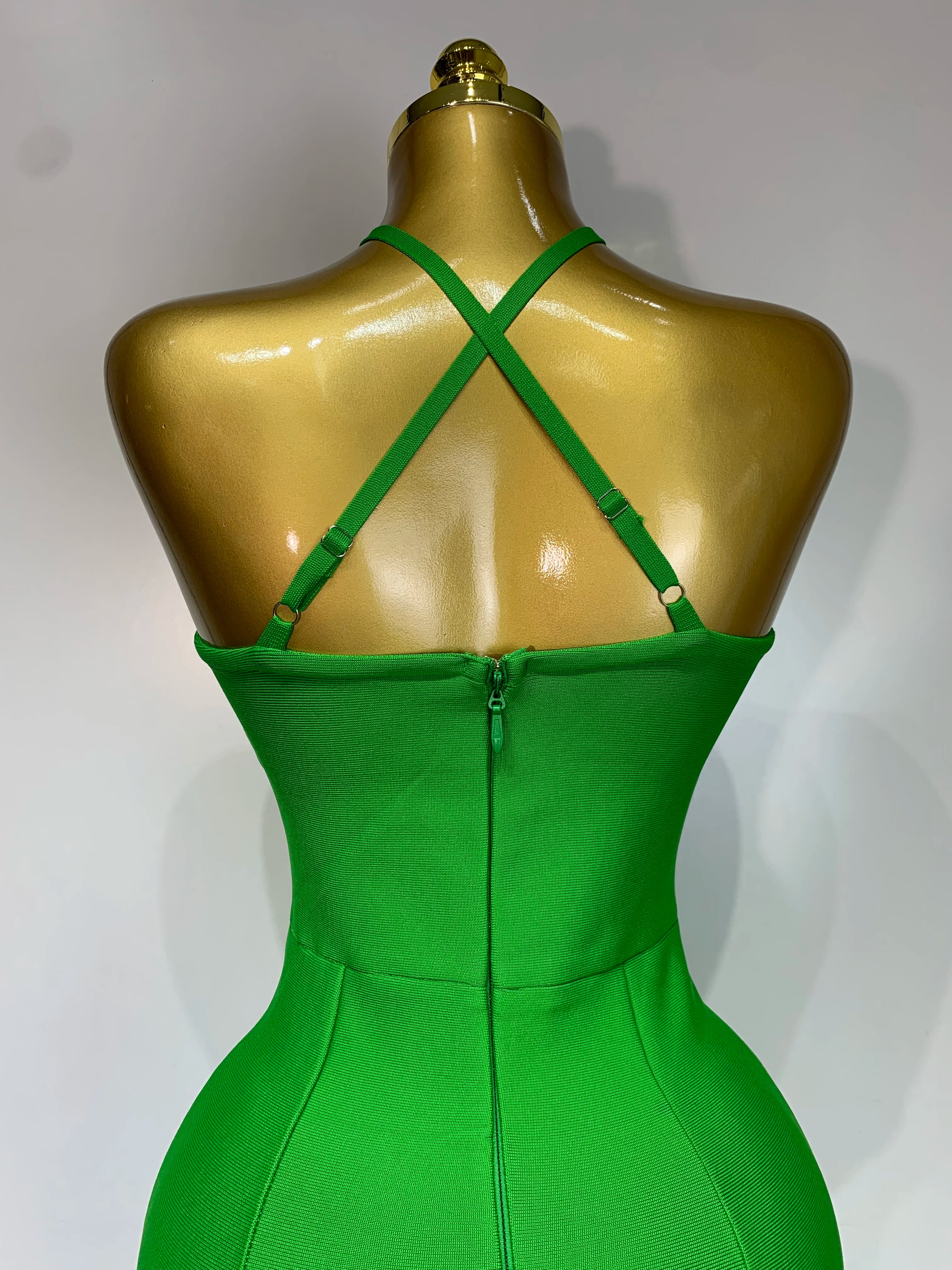 Women Sexy Sleeveless Backless Green Midi Bodycon Bandage Dress 2025 Celebrity Elegant Evening Club Party Luxury Birthday Dress