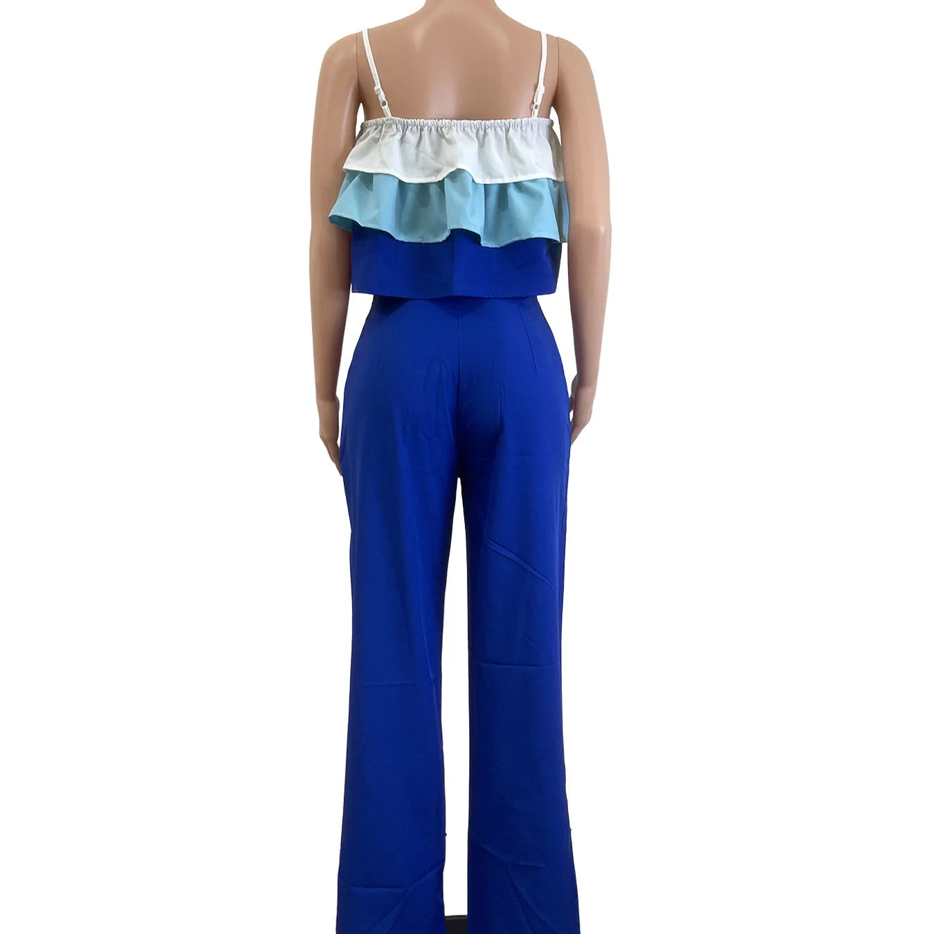 Fashion Party Women's Set Patchwork Cascading Ruffles Strap Crop Top and Wide Leg Suit 2025 Chic Two 2 Piece Sets Outfit