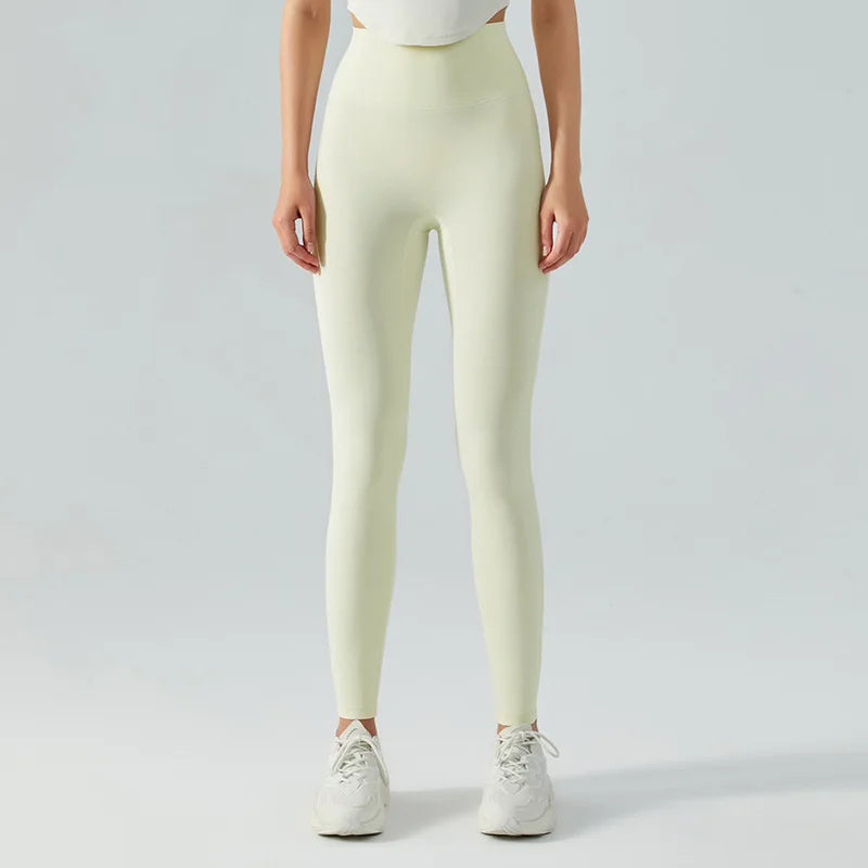 Emily Sportswear Naked High Waist Tight Yoga Pants Double-sided Brushed Peach Buttocks Lifting Running Sports Fitness Leggings Milky white
