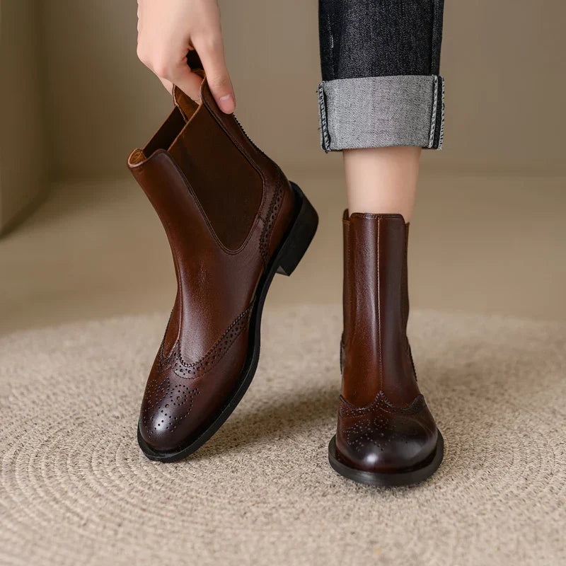 New Autumn Genuine Leather Women Boots Round Toe Ankle Boots for Women Chunky Heels Block Winter Boots Chelsea Boots