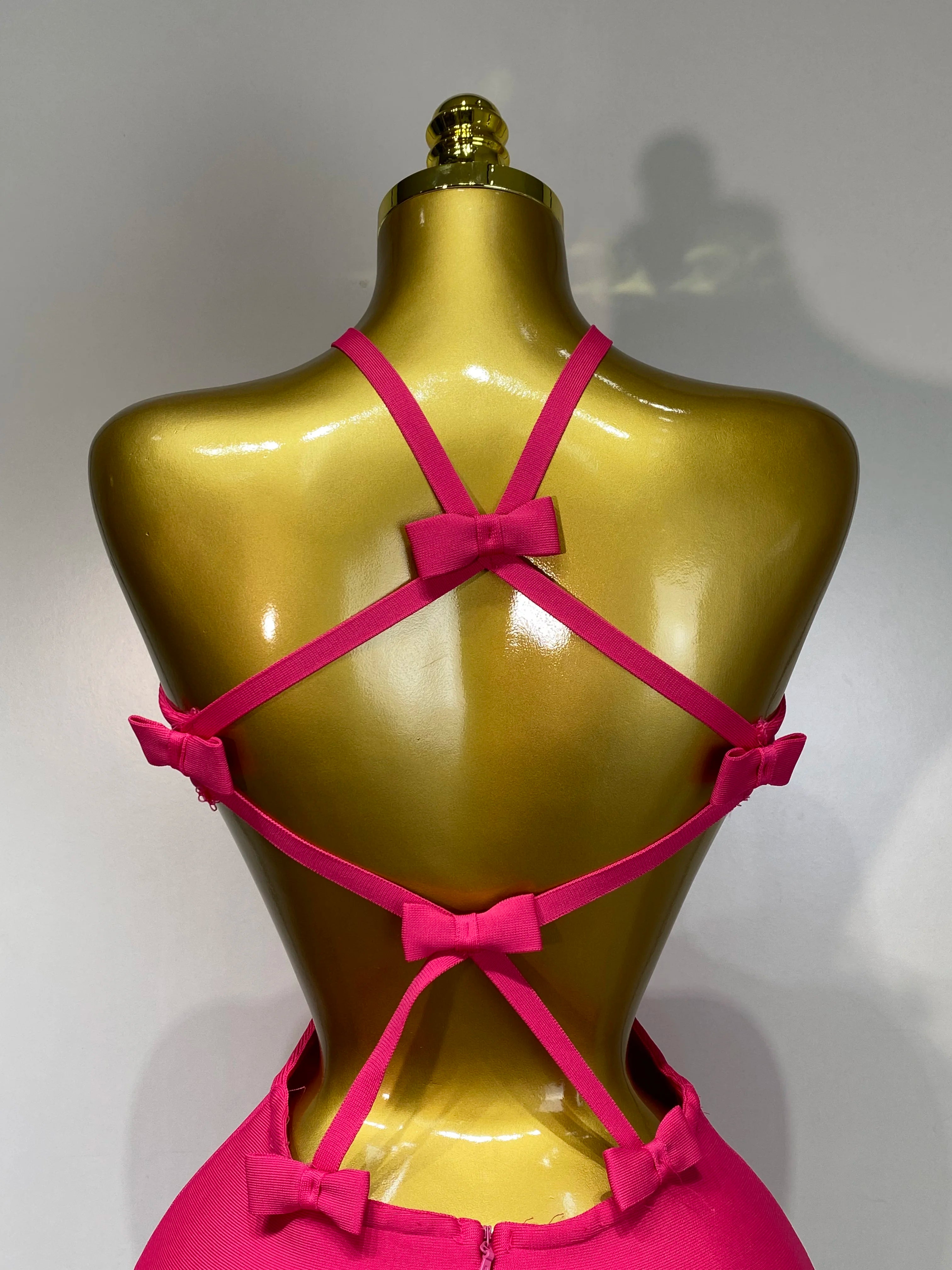 Women Luxury Sexy Backless Cut Out Bow Tie Mini Bodycon Bandage Dress 2025 Celebirty Elegant Evening Party Birthday Dresses