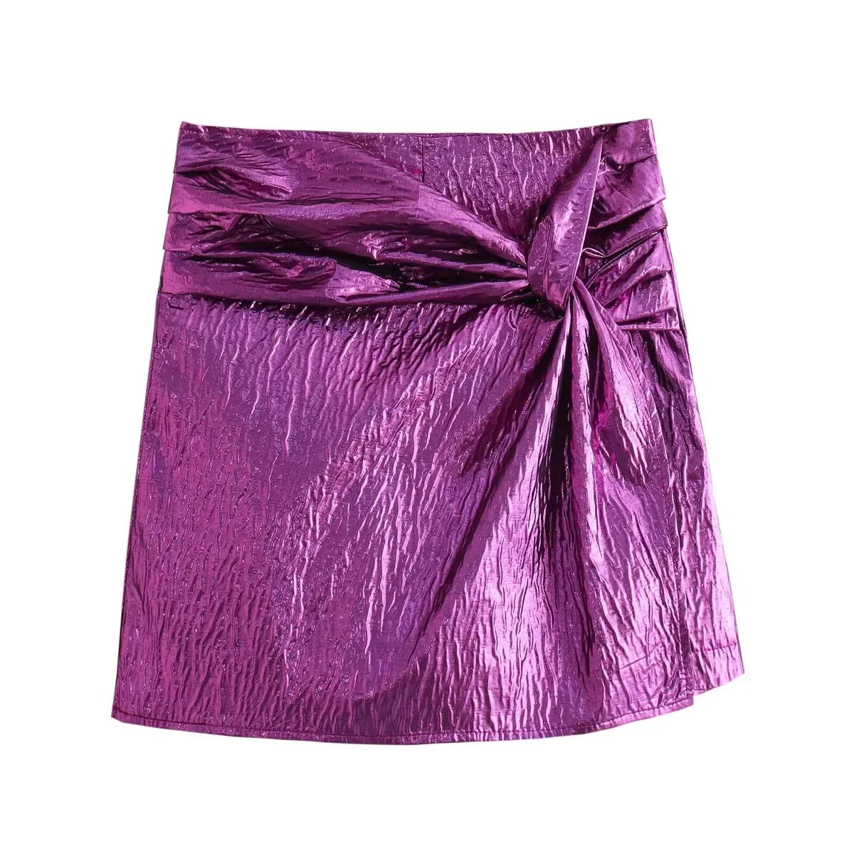 TRAFZA Shorts Skirts For Women Vintage Y2K Mini Skirt Side Zipper High Waist Draped Culottes Elegant Woman Streetwear Shorts purple