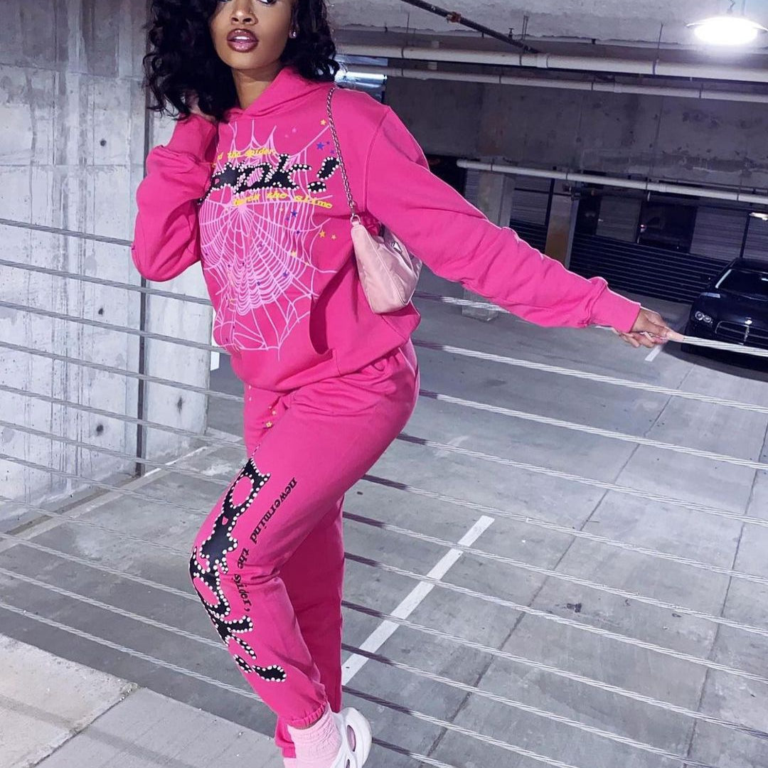 Y2k Printed Hoodie Sweatshirt for Women Spider Web Letter Gothic Streetwear Winter Baggy Hooded Polyester Autumn Punk Hoodies