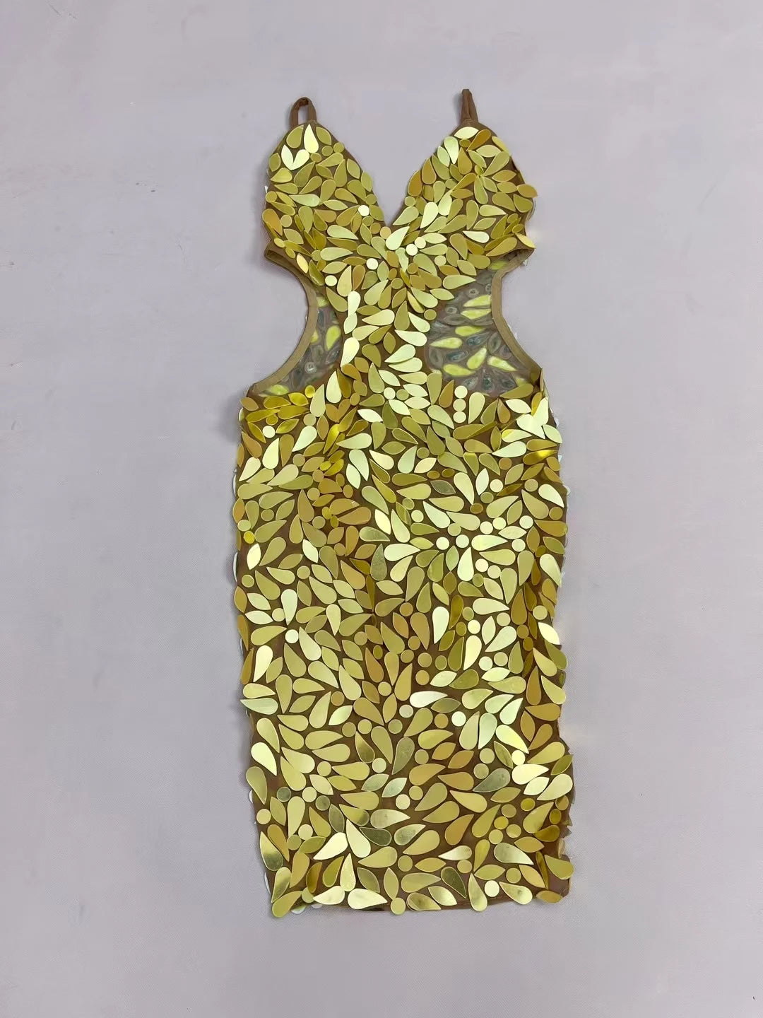 Sexy Backless Strap Deep V Mini Dress Gloden Sequins Evening Dress Birthday Party Queen Maxi Dress Club Chic Dress Huangjinban