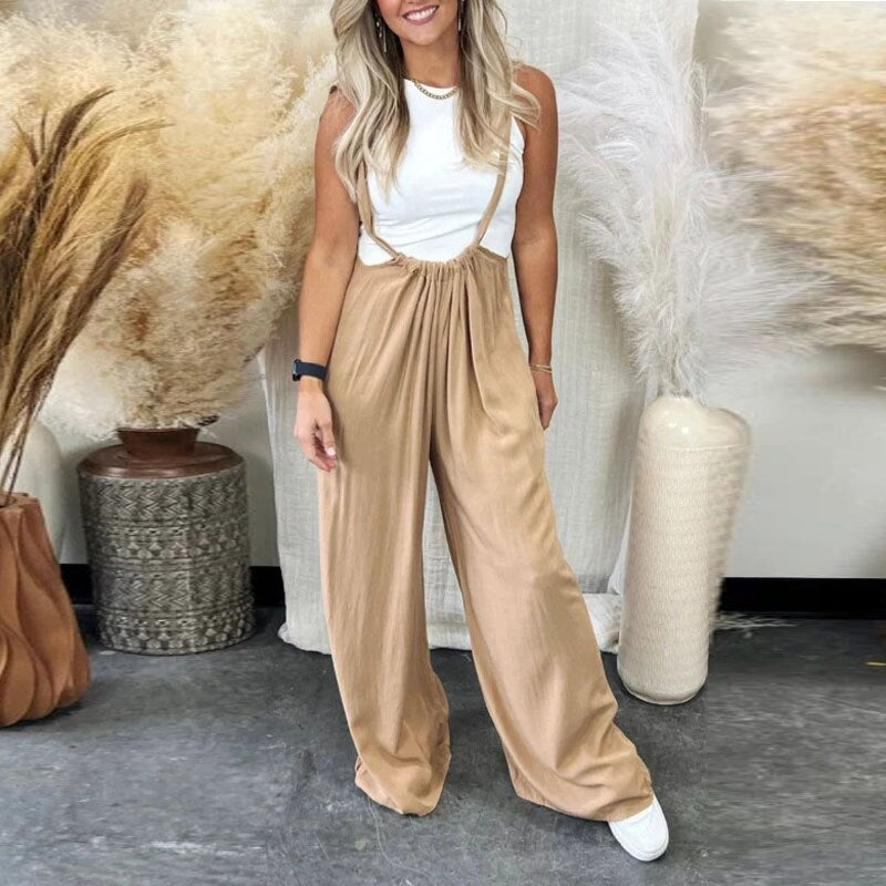 Retro Female Wide Leg Pants Pockets Overalls Fashion Summer Loose Streetwear Rompers 2024 Women Casual Sling All-Match Jumpsuits