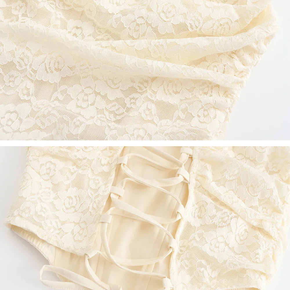 Suninheart Elegant Women 2 Piece Dress Set 2023 Maxi Wedding Guest Dress Lace Up Crop Top and Maxi Skirt Set Formal Event Dress