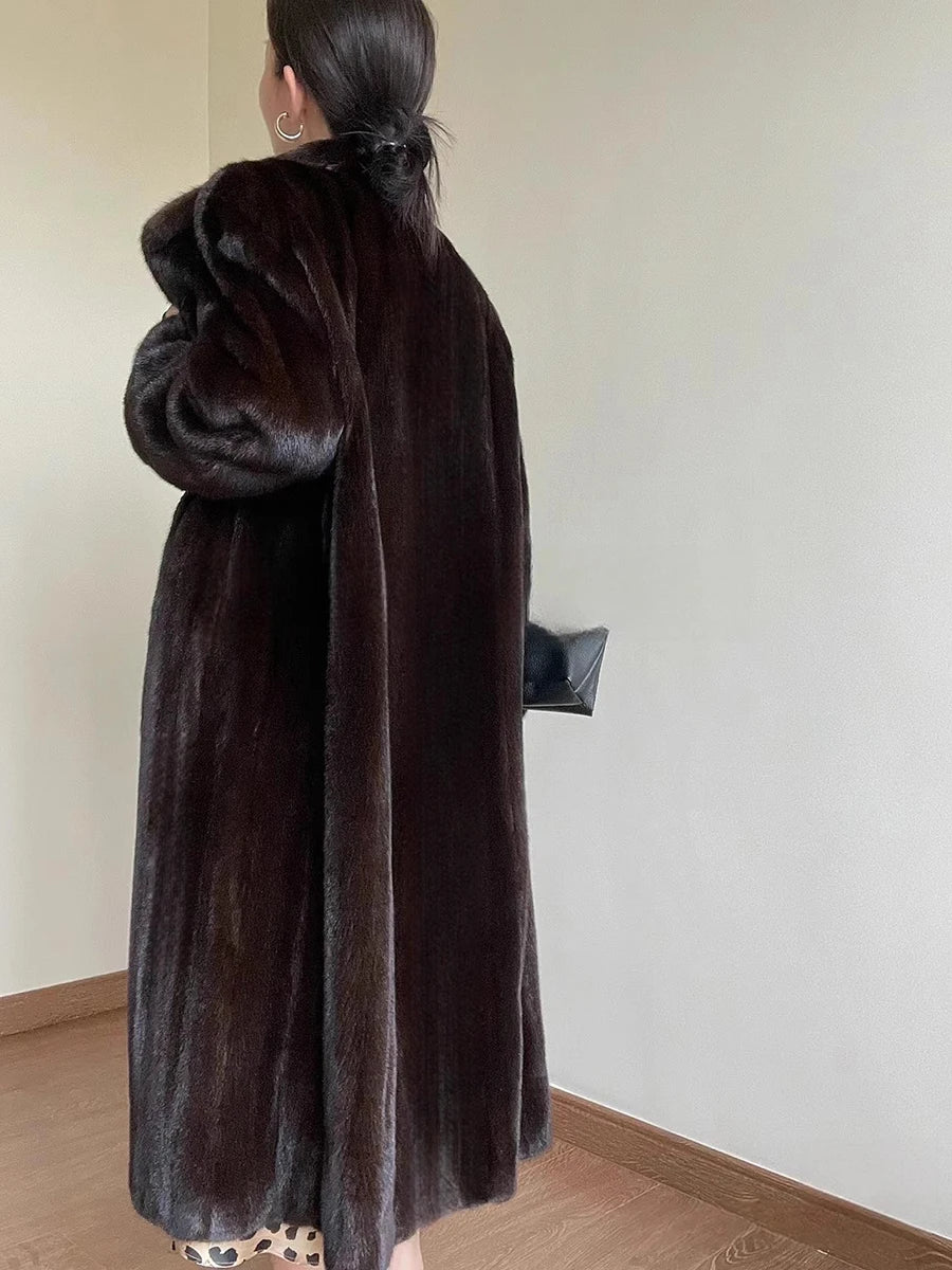 Lautaro Autumn Winter Long Thick Warm Soft Fluffy Faux Mink Fur Coat Women Elegant Luxury Designer Clothes Vintage Fur Overcoat