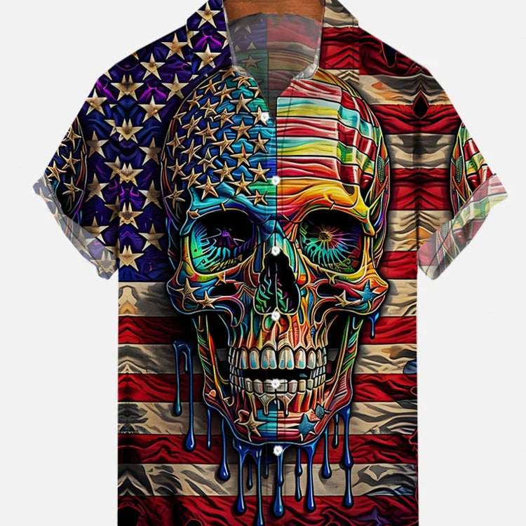 Men's Shirts American Flag Eagle pattern 3D Print Tops New Summer Casual Fashion Beach Party Tops Short Sleeves Men Clothing CSC04F2024041M3